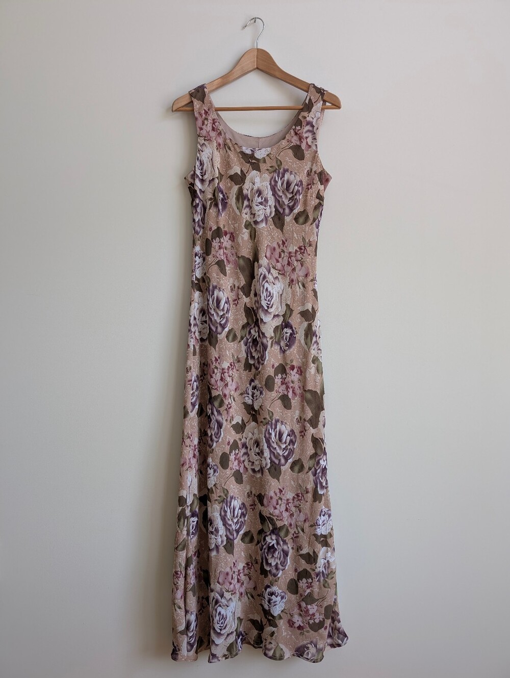Vintage Dusty Rose Floral Sleek Sleeveless Maxi Dress Tradition Pink Size 10
